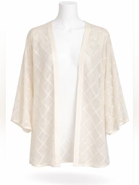 Wynne Layers Ivory Diamond Pattern Sheer Chiffon Kimono Cardigan Jacket Sz M